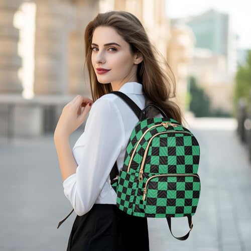 Image of ALAZA Black Green Checkered Plaid Women Backpack Purse Ladies Fashion Shoulder Bag Daypack Travel Bag 10L