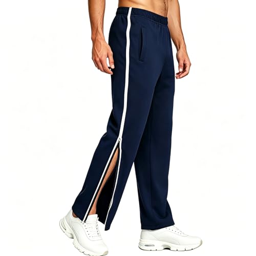Image of Neteson Men's Jogging Trousers Training Trousers Side Opening Rehabilitation Trousers Postoperative Sports Trousers, Navy blue, 3XL