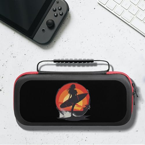 Vintage Sunset Surfing Women with Surfboard Carrying Case Compatible for Switch Hard Shell Storage Tote Bag with 20 Game Card Bags4
