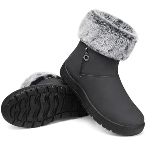 TEMOFON Winter Snow Boots for Women: Waterproof Fur Lined Ankle Booties - Non Slip Insulated Woman Shoes Grey Size 7 Cover