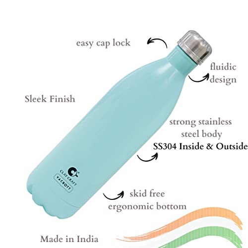 Image of Clay Craft Vacbott Vaccum Bottle, 500 ml Stark Double Walled 24 Hours Hot and Cold Water Bottle, 1 Piece| Leak Proof | Office Bottle | Gym | Home | Kitchen (Sky Blue)