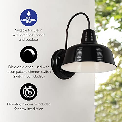 Mason Barn Light 1 Indoor/Outdoor Wall Mount Modern Industrial Farmhouse Design House Light For Patio, Garage, Bathroom, Office, Kitchen, 8 Inch, Satin Black, 579367 #TOP2