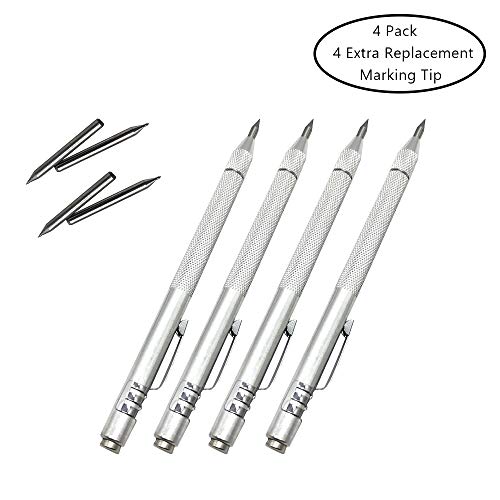NEPAK 4 Pack Tungsten Carbide Scriber with Magnet,with Extra 4 Replacement Marking Tip,Etching Engraving Pen for Glass/Ceramics/Metal Sheet