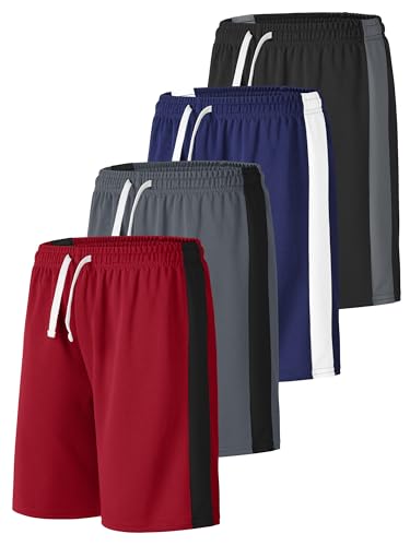 Resinta 4 Pack Boys Shorts Boys Athletic Basketball Shorts Kids Mesh Quick Dry Active Sports Gym Soccer Shorts for Summer
