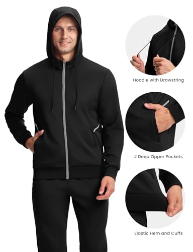 Rdruko Men's Track Suits Sweatsuits Hooded 2 Piece Set Full Zip Running Jogging Sweat Track Suit with Zipper Pockets4