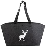 Brandsseller Filztasche Hirsch Aufdruck ca. 40 x 20 x 26 cm mit Magnetverschluss Einkaufstasche Shoppingbag Freizeittasche Anthrazit