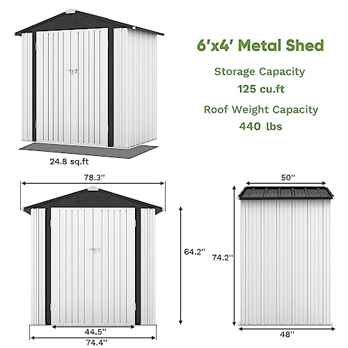 Image of Patiowell 6x4 FT Outdoor Storage Shed, Garden Tool Storage Shed with Sloping Roof and Double Lockable Door, Outdoor Shed for Garden Backyard Patio Lawn,White