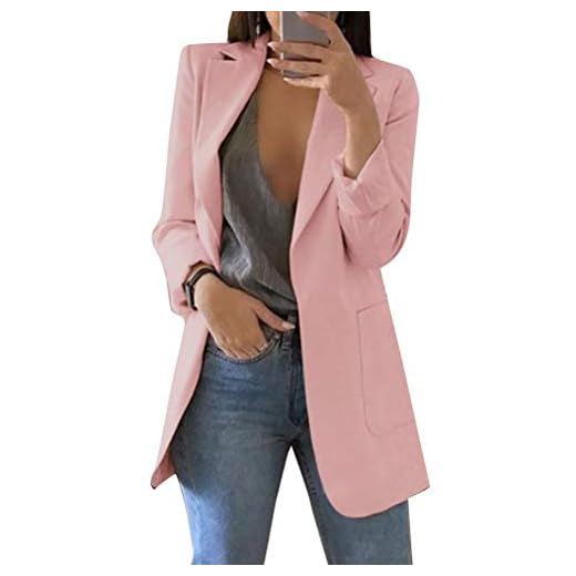 Minetom Mujeres Blazer Elegante Oficina Traje de Chaqueta Outwear Casual A Rosa ES 38