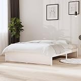 UJCHVHN Marco de cama sin colchón, madera maciza blanca, 140 x 200 cm, camas y accesorios, somieres de cama y camas