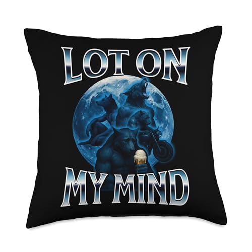 Lot On My Mind Alpha 3 Wolf Moon Galaxy Meme Brainrot Weird Throw Pillow