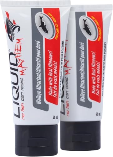 Liquid Mayhem Walleye Fish Attractant Gel 60 ml / 2 oz · 60 Uses 2-Pack – Real Anchovy Bait & Aminos | UV-Enhanced Long-Lasting Gel – All Lure Types