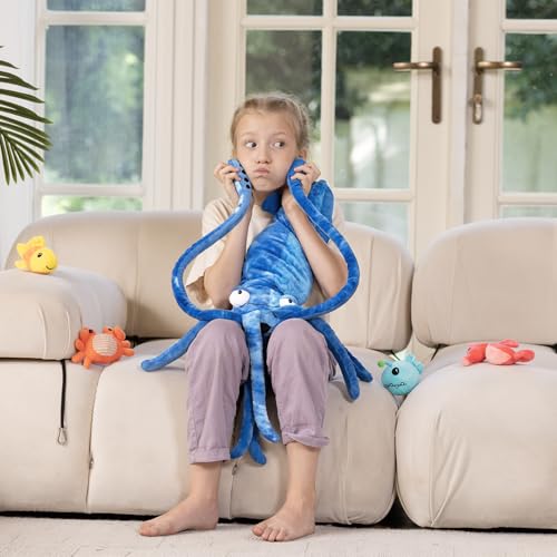 Image of Giant Squid Stuffed Animal with 4 Sea Animal Plush, Blue, 41.3 inch