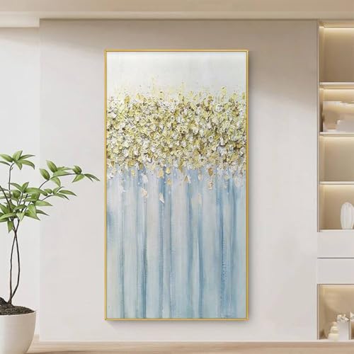Tableau arbre de fortune feuille d'or fait main grand format de luxe