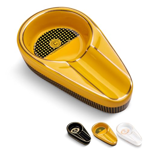 Cigar Ashtray Travel Portable Single Ceramic Ashtray Cigar Accessories for Indoor Outdoor Office Patio(Yellow)