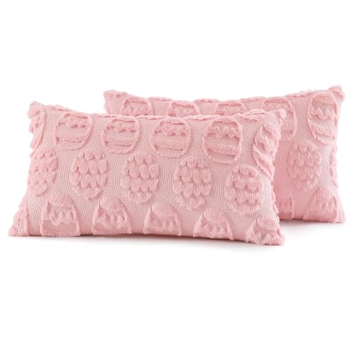 Image of decorUhome Easter Pink Egg Pillow Covers 12x20 Inch Set of 2, Soft Plush Faux Wool Jacquard Cushion Covers, Farmhouse Neutral Fuzzy Spring Easter Holiday Decor for Couch Sofa Bed