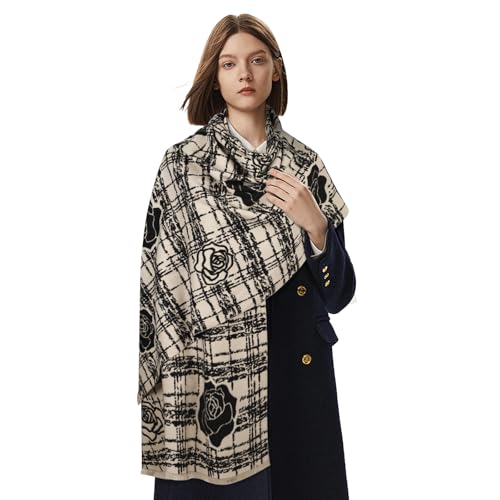 Relang Women Pashmina Silk Shawl Wrap Black/Beige