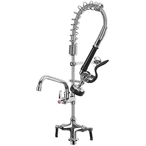 Commercial Kitchen Pre-Rinse Spray Tap POUGEO Pedestal Mini High Pressure Spring Sink Deck Mixer Faucet Chrome Plated,27 inch Arm Taps Cover