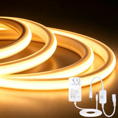 Image of iNextStation 32.8FT Warm White Neon LED Light Strip with Dimmer and Plug | 3120 LEDs Uniform 180 3000K Light with CRI93+, 1.56Inch Cuttable, IP67 Waterproof Silicone Light for Indoor & Outdoor