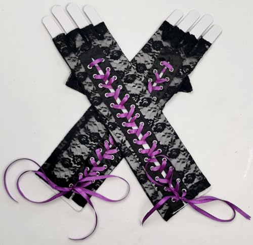 Guantes largos de encaje antideslizantes mangas sin dedos cómodas para disfraz 3