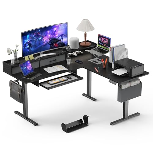 Image of WALKINGDESK 63 Inches L Shaped Standing Desk with Keyboard Tray and 2 Drawers, L Shaped Electric Standing Desk, Adjustable L Shaped Office Desk,Corner Standing Desk for Home Office, Black
