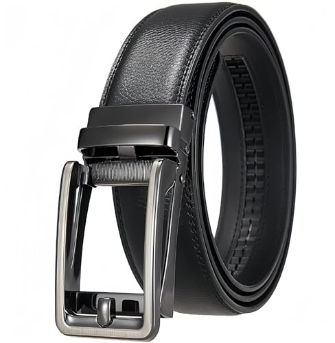Ma-G Men's Leather Ratchet Comfort Click Belt with Slide Buckle - Adjustable Trim-to-Fit Design.