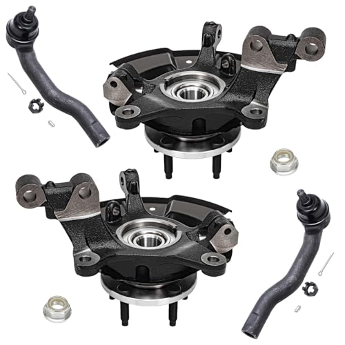 Image of Detroit Axle - Front 4pc Steering Knuckles Kit for 2011-2014 Ford Edge, 2011-2015 Lincoln MKX, 2 Steering Knuckles & Wheel Bearing Hubs 2 Outer Tie Rods Replacement