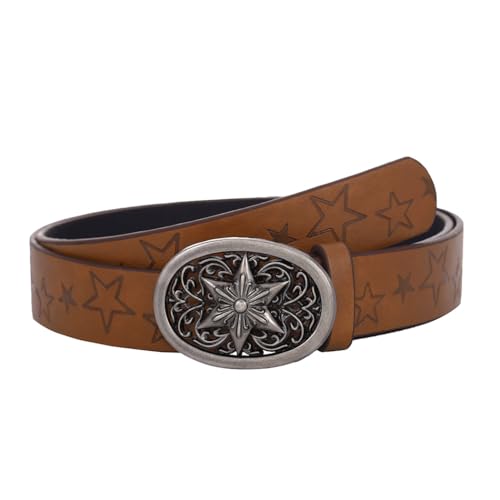 Tgirls Western Belt Vintage Star Leather Belt for Jeans Butterfuly Buckle Cowgirl Cowboy Waist Belts