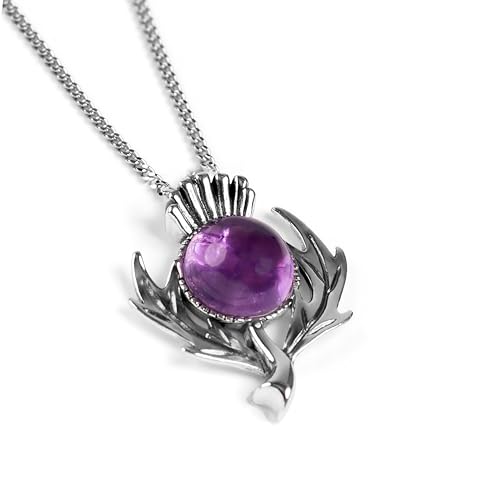 Collier fleur chardon argent et améthyste pour vos tenues d'été