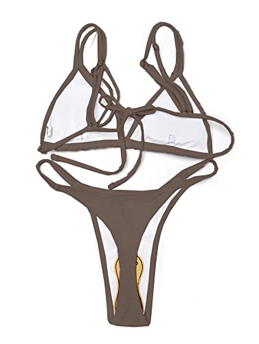 Image of Women's Sexy Thong Bottom Two Piece Bikini Double Shoulder Straps Cute Swimsuit Triangle Bathing Suit