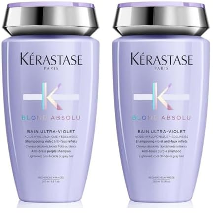 Kérastase Blond Absolu, Champú Ultravioleta Neutralizante, Para Pelo Teñido y Decolorado, Con Ácido Hialurónico, Bain Ultra-Violet, 250 ml (Paquete de 2)