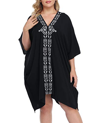 HDE Womens UPF 30+ Short Kaftan Cover Up Oversize Plus Size Swimsuit Shirt Dress - Main Image