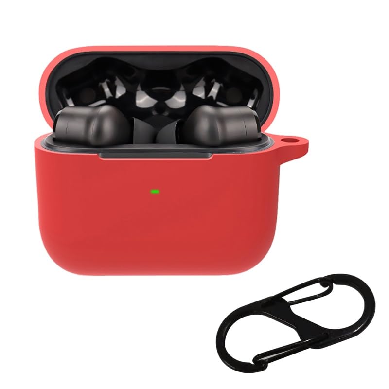 Image of Soft Silicone Case Compatible with Razer Hammerhead Ture Wireless Pro, Protective Sleeve Shockproof Resistant Case with Carabiner (Red)