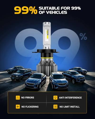 Image of H4 /HB2 LED Bulb, 70000LM 1000% Super Brightness, 6000K Cool White H4 /9003 Light Bulbs, Long-Term Extended Lifespan with Smart IC, Pack of 2