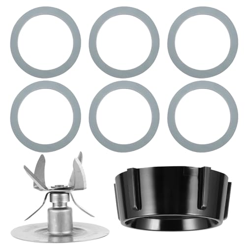 Uonlytech Juego de Repuestos para Batidora de Vaso Cuchillas de 6 Aspas Base y Anillos Selladores en Negro Accesorios para Cocina y Exprimidor