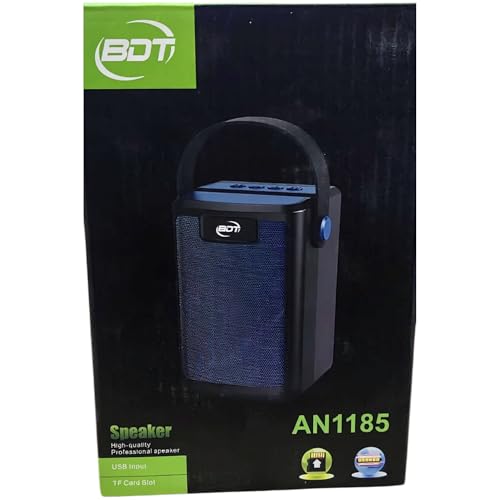 مكبر صوت بلوتوث محمول AN1185 من بي دي تي مع مدخل USB، وفتحة بطاقة تي اف، وبطارية مدمجة قابلة لإعادة الشحن، وصوت عالي، متعدد الألوان