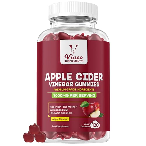 Apple Cider Vinegar Gummies with Mother 1000mg 60 Day Supply - 120 Vegan Gummies with Folic Acid Vitamin B6 B12 Beetroot & Pomegranate Powder for Unisex Natural Apple Flavour Gluten Free Non-GMO