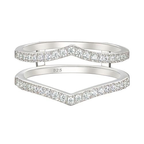 Wuziwen Cubic Zirconia Curved Wedding Bands for Women Ring Enhancer Guard for Engagement Rings 925 Sterling Silver Size 5-10