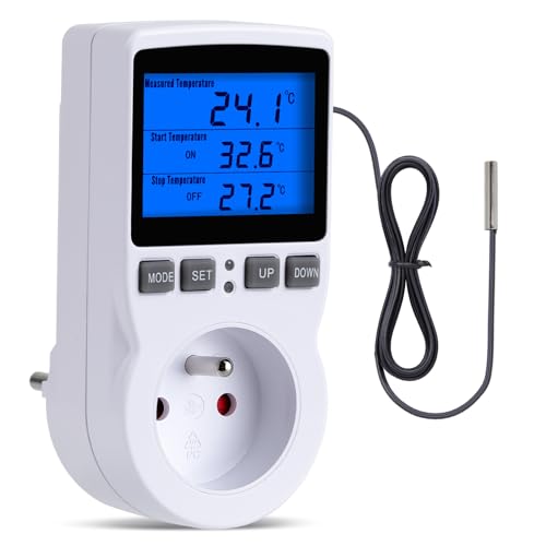 Inkbird Prise Thermostat, Thermostat Terrarium avec Ecran LCD et Sonde, Regulateur de Température Numerique Thermostat Chauffage Refroidissement pour...