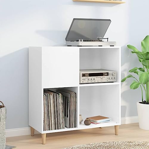 JUNZAI Mueble Discos Madera contrachapada Blanco Brillo 84,5x38x89 cm, Estanteria CD, Mueble Tocadiscos, Mueble para Discos, Mueble para Vinilos, Mueble para Tocadiscos - 831991