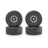 RC Plastic Wheels Rubber Tires Rim 12mm Hex Pre Glued for Arrma 1/16 Mojave Grom ARA2104 ARA2304 ARA2304S Upgrade Parts (Black)