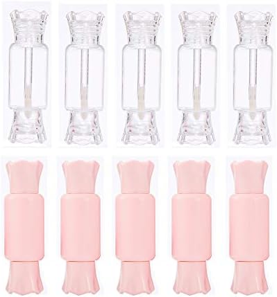 YAIKOAI 10 Pieces Candy Shape Lip Gloss Tube Mini Empty Lip Balm Container with Lid Refillable Travel Cosmetic Samples Bottle DIY Tool for Women, Girl Gift, Pink+Transparent