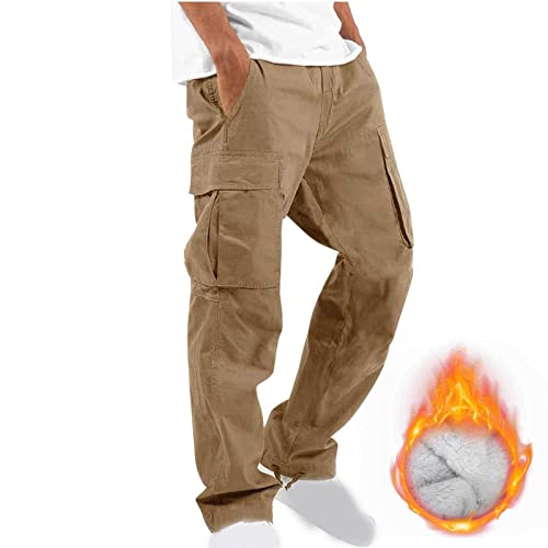 Cargo Sweatpants for Men Fleece Lined Cargos Casual Loose Fit Warm Winter Joggers Straight Leg Cargo Pants with Pocket2