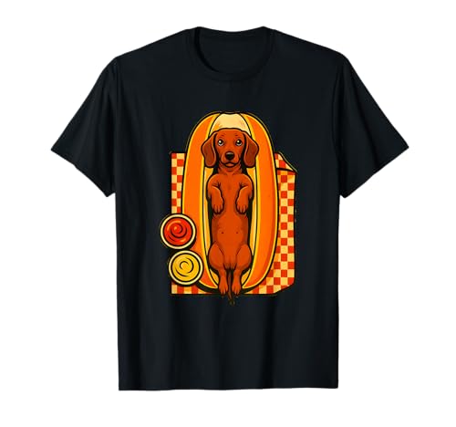 Lustiger Dackel-Hund im Brötchen mit Ketchup und Senf T-Shirt