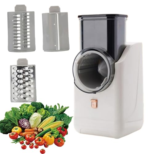 Electric Vegetable Slicer, Versatile Electric Cheese Grater with 3 Stainless Steel Type Blades, Usb Charging Shredder, Fruit Cutter, for Home Kitchen Food Processor Fruit and Vegtables white
