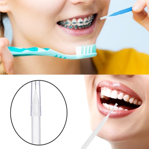 Image of Patelai 100 Pieces Braces Dental Brush for Cleaner Interdental Toothpick Dental Tooth Flossing Head Oral Hygiene Flosser Toothpick Cleaners Tooth Tool(White, Orange, Blue,Proper Size)