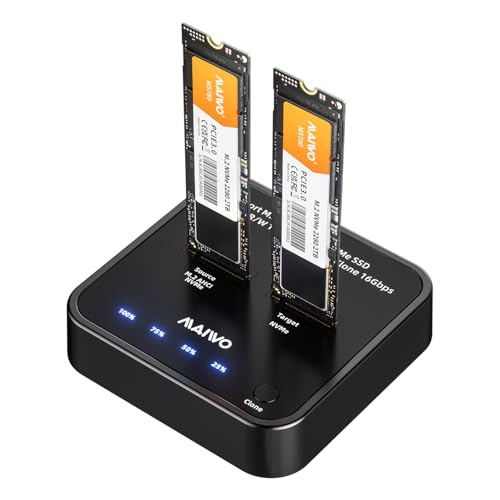 MAIWO M.2 NVMe SSD Cloner Duplicator USB3.2 Gen2 16Gbps Clone Speed Dual Bay Hard Drive Docking Station Reader Copier for PCIe NVMe M-Key SSD with UASP 5V 3A Power Access Two SSDs Simultaneously