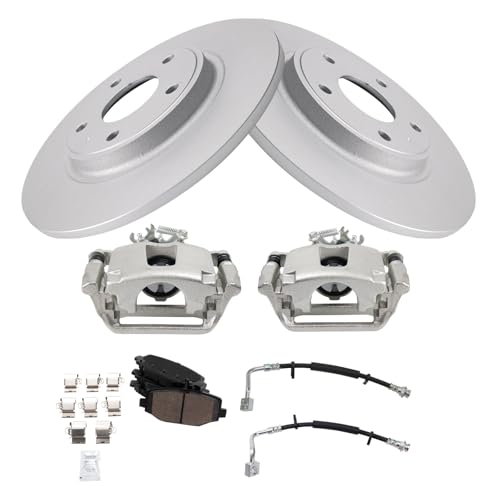 Image of TRQ Rear Brake Pad and Rotor Set Ceramic 328mm G Coated Rotors Calipers Compatible with 2012-2016 Chrysler Town & Country 2012-2018 Dodge Grand Caravan 2013-2015 Ram Cargo Van