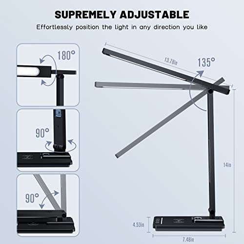 Led Desk Lamp With Wireless Charger, Desk Lamps For Home Office With Clock, Alarm, Date, Temperature | Desk Light With Night Light, 45 Min Auto Timer | Touch Control Smart Lamp For College, Dorm #TOP2