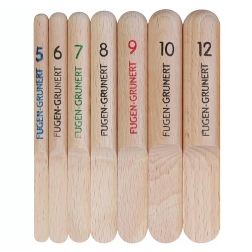 FUGEN-GRUNERT Maxi-Set Glättfinger Silikonabzieher 7-teilig I Fugenglätter von 5 bis 12 mm Breite I 3-in-1 Fugenwerkzeug für Rundfugen mit Kugel für perfekte Ecken