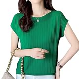 [Big laugh] ニット トップス シャツ サマー セーター ブラウス 半袖 ノースリーブ ラウンド ネック レディース (グリーン, XL)